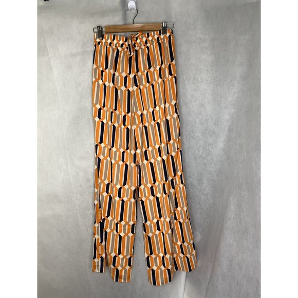 DuJour womens Wide Leg Pants Geometric print Orange Tan Blue Size XS - Picture 4 of 13